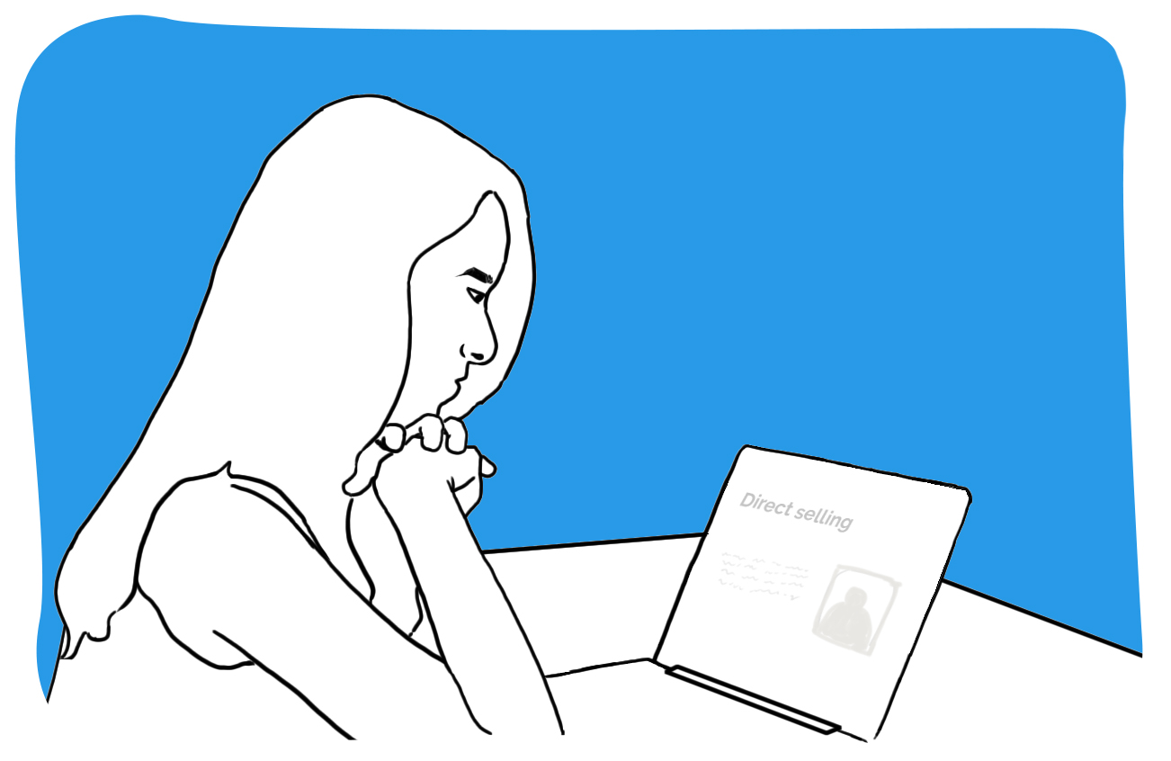 Clara reading a direct selling success story
