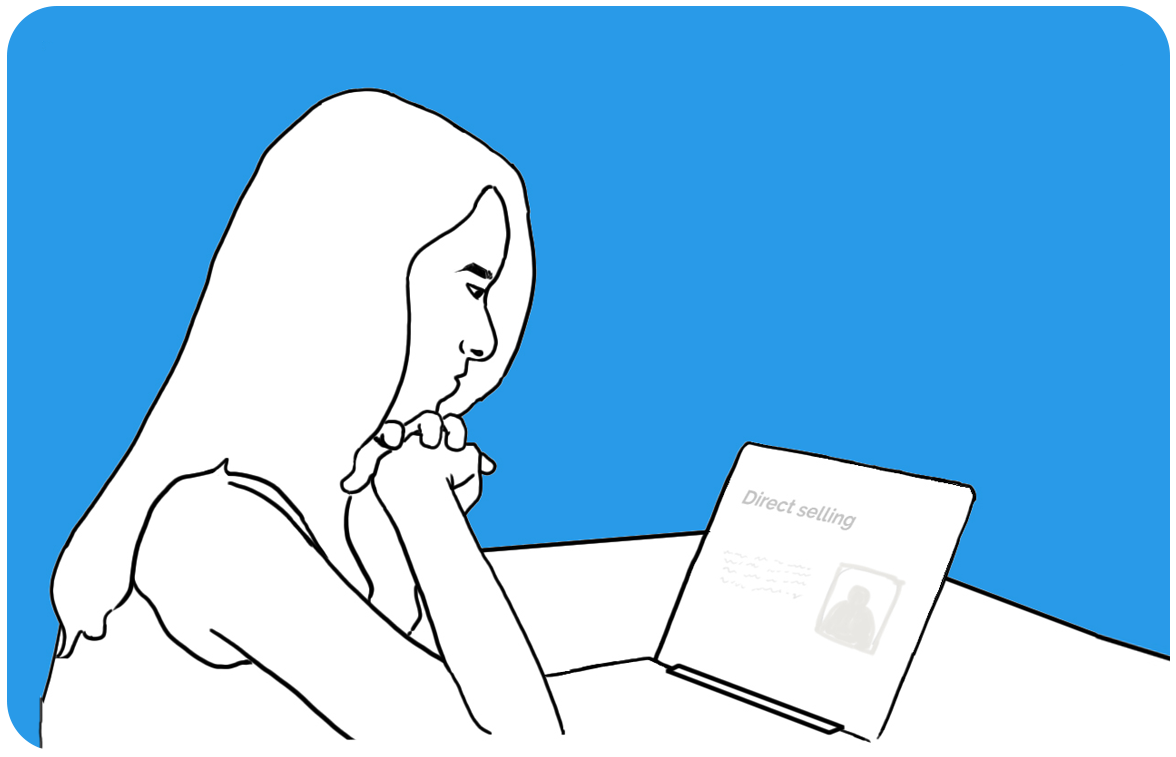Clara reading a direct selling success story