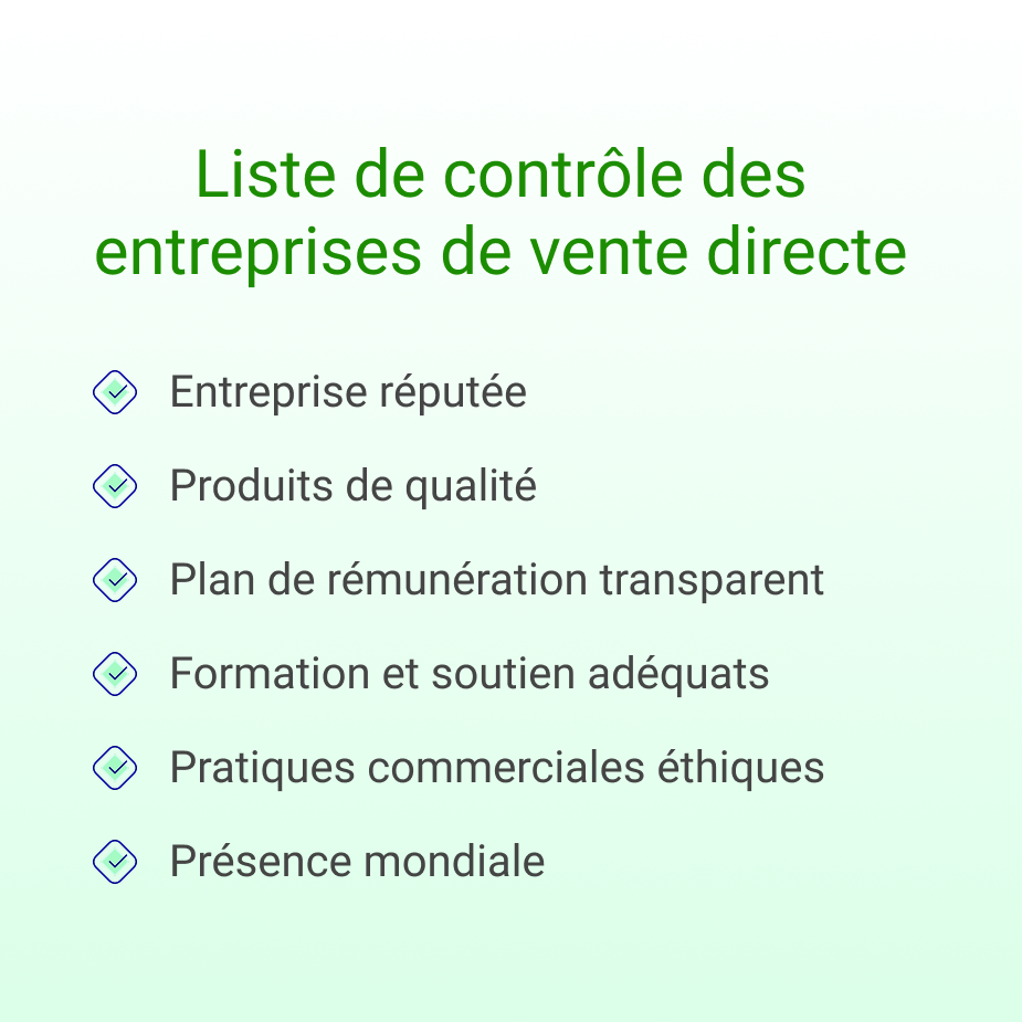 Liste de contrôle pour les entreprises de vente directe